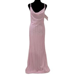 Adrianna Papell blush mesh cowl neck sequins beaded pink gown size 6